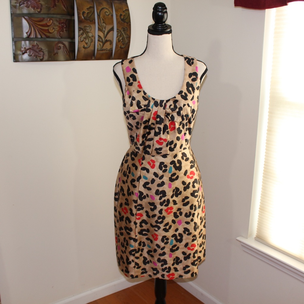 Kate Spade, Bette Leopard Bow Cocktail dress Sleeveless Taffeta Pockets.....